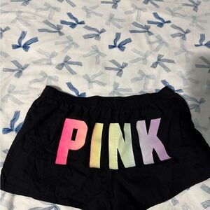 PINK Victoria's Secret Black Shorts with Multicolor Logo